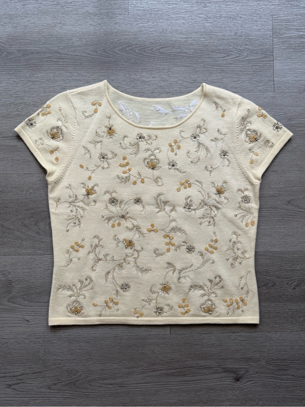 Vintage Talbots Merino Wool Crystal Beaded Blouse